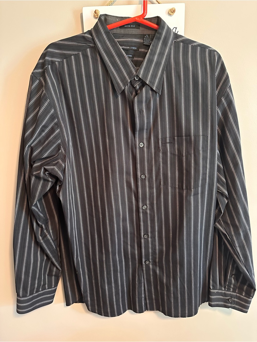 Van Heusen Black Shirt with Gray Pinstripes
